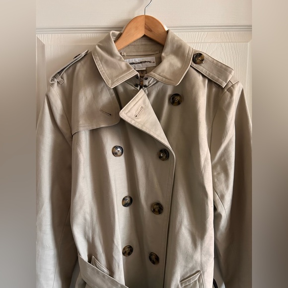 Liz Claiborne Womens Double Breasted Khaki Belted Classic Trench Coat Size XL - Picture 2 of 16